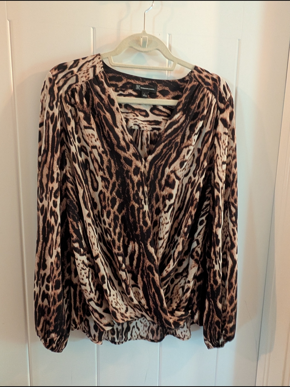 INC International Concepts Brown and Black Leopard Wrap Top - Picture 3 of 4